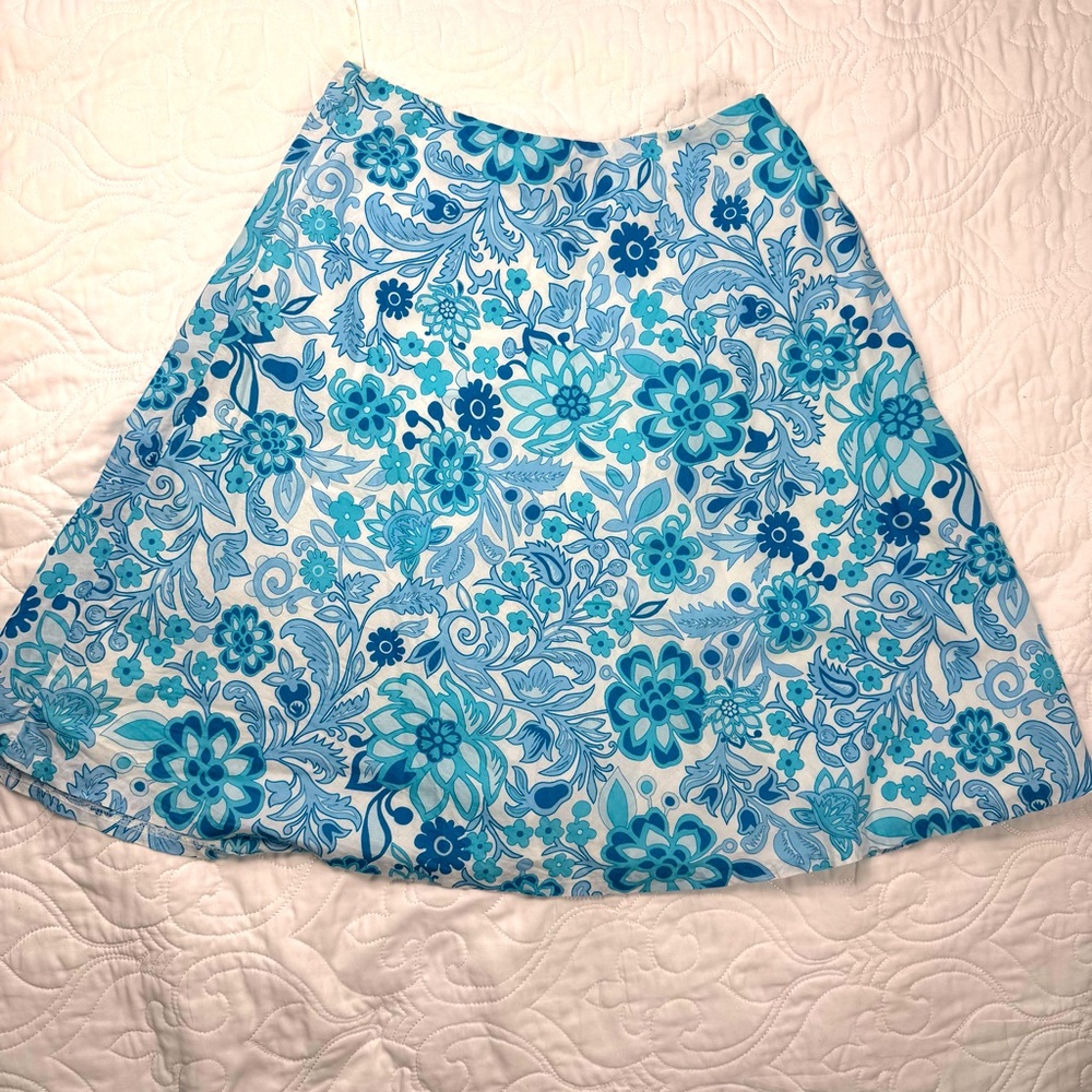 GAP Blue A-Line Knee-Length White Blue Floral 100% Cotton Skirt Women’s 2 EUC‎